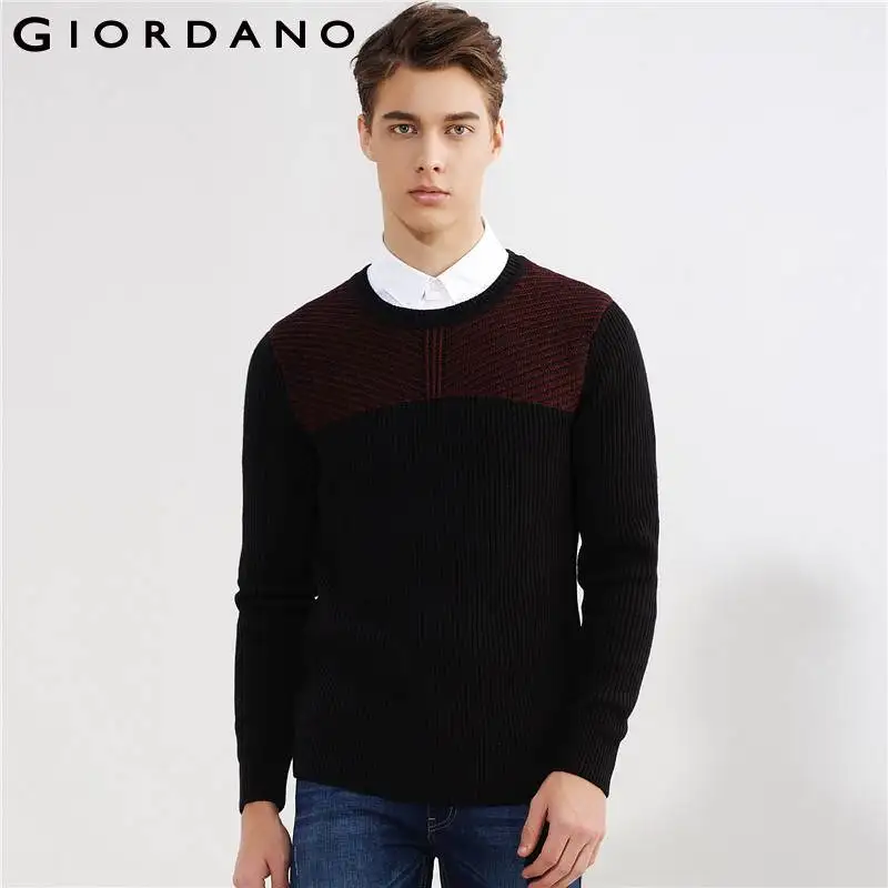 

Giordano Men Sweater Thick Jacquard Ribbed Crewneck Sweaters Color Blocking Warm Pullovers Homme Uomo Maglione Tops