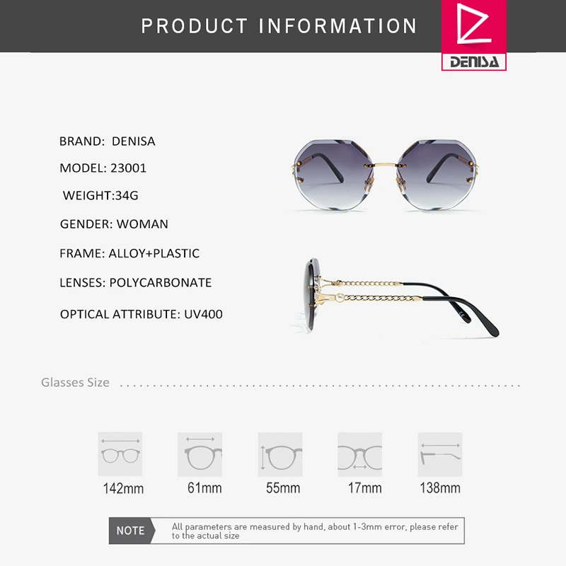 DENISA Pearl Rimless Ladies Sunglasses Unique Frame Polygon Womens Sunglasses Brand Designer UV400 Fashion gozluk G23001