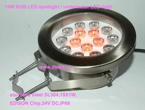 Нержавеющая сталь, IP68, сверхмощная Светодиодная лампа 15 Вт Светодиодный светильник для бассейна, подводный светодиодный свет, 15X1 Вт, 24 V DC