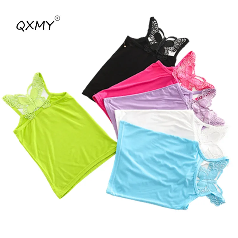 

2018 Summer Lace T Shirt For Girls 3D Bow Cotton T Shirts Tops Kids Fashion Underwear Sleeveless Garment Clothing 2-8 Years