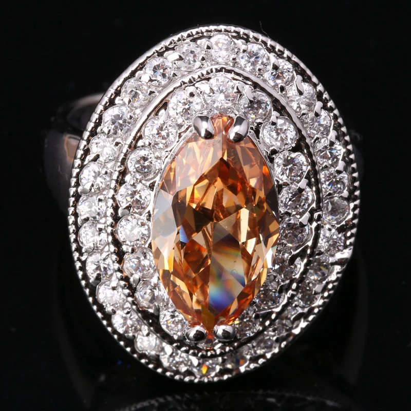 Tantalizing Good-Looking Orange Champagne Morganite Zircon Gems Silver Plated Argent Jewelry Ring Size 6 / 7 8 9 S1513 | Украшения и