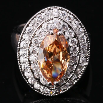 

Tantalizing Good-Looking Orange Champagne Morganite Zircon Gems Silver Plated Argent Jewelry Ring Size 6 / 7 / 8 / 9 S1513