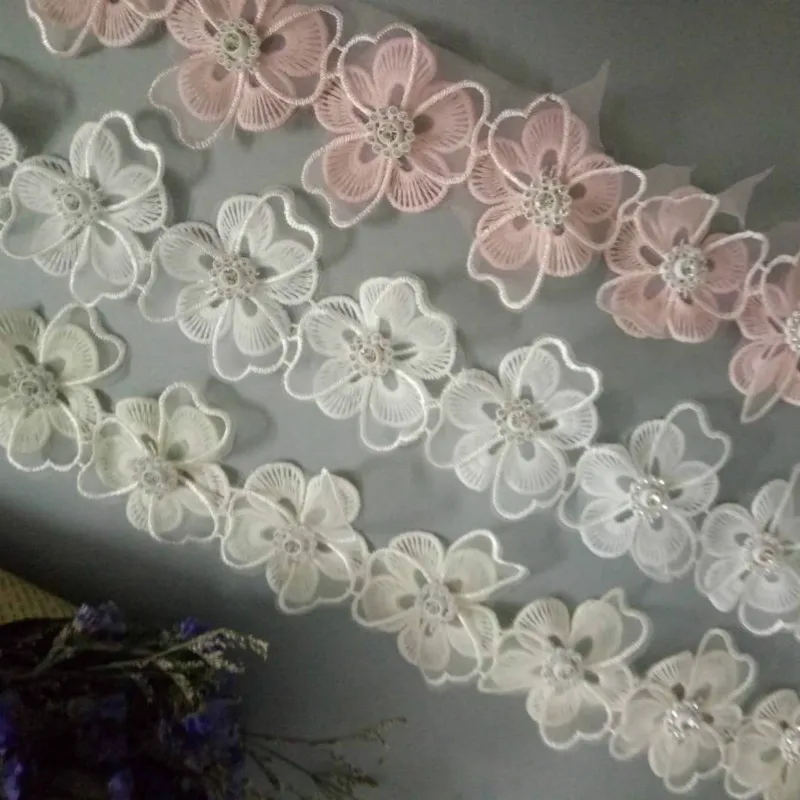 10x 3D жемчуг бисером цветок вышитая кружевная оторочка Отделкой Ленты цветочной аппликацией нашивки платье Ткань Вышивание Craft Винтаж 5,5X5,5