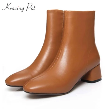 

Krazing pot 2019 Winter European genuine leather zipper British school office lady round toe plus size beauty ankle boots l1f2