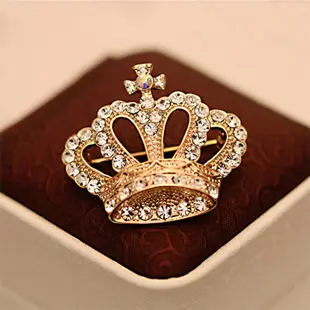 

SHUANGR Luxury Clear Austrian Crystal Crown Brooches Pin Gold-color Clothes Sweater Accessories Unisex Jewelry For Women Men