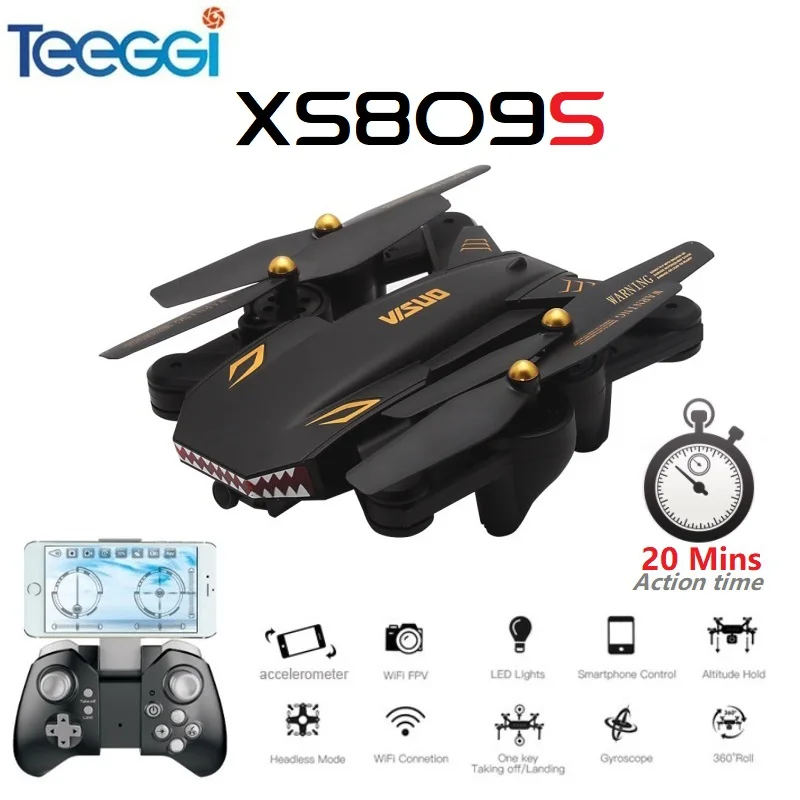 

Teeggi Visuo XS809S Foldable RC Drone with 0.3MP 2MP WiFi HD Camera One Key Return FPV Qudacopter Mini Dron XS809HW Upgraded