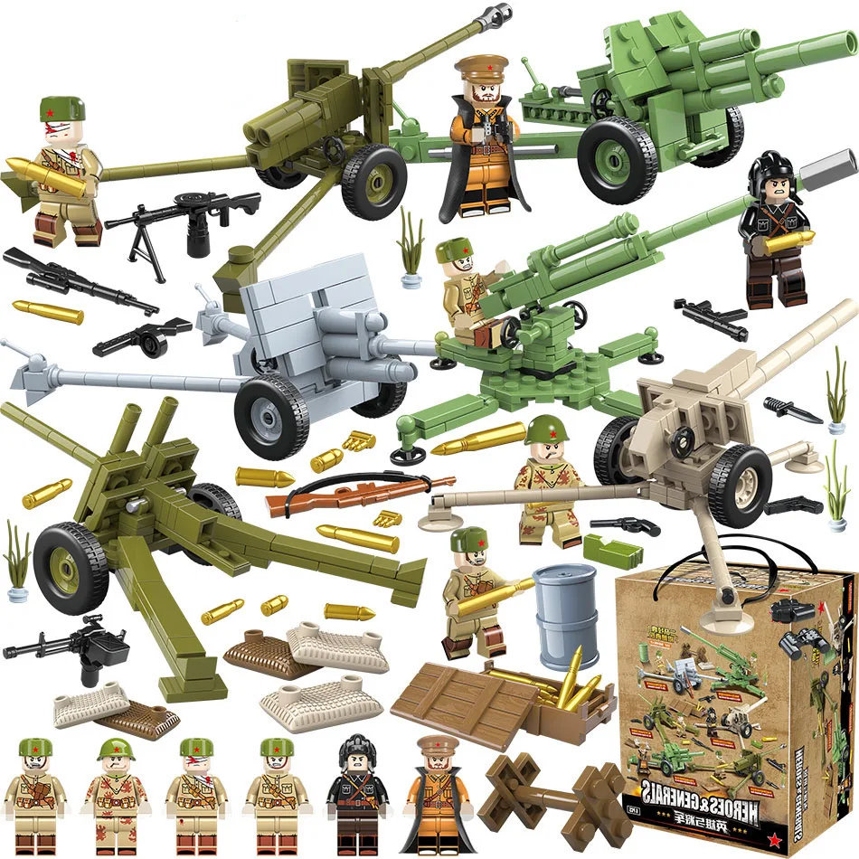 

LegoINGlys WW2 Military Russian Soviet Army Soldier Figures Heavy Weapons Accessories Building Blocks Bricks Toys for Children
