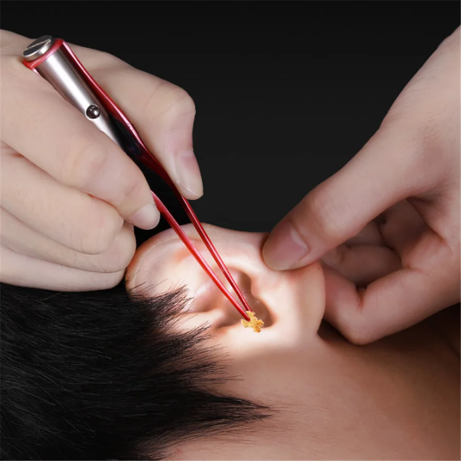 

Top Quality Stainless Steel Medical Tweezers Baby Ear Cleaner Care Kit Children Shine With Lamp Ear-Pick Tool Bending Tweezers