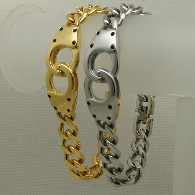 cool 8.66'' silver/gold plating handcuffs curblink 316L stainless steel bracelet