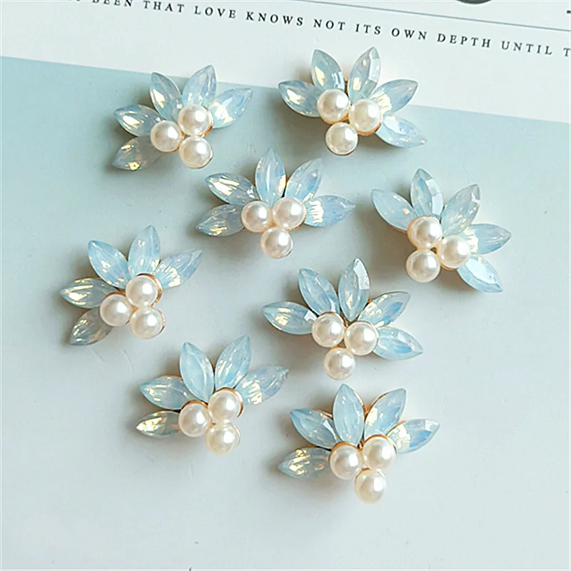 

10pcs/lot New Alloy Gold Blue Rhinestone Pearls Buttons Ornaments Jewelry Earrings Choker Hair DIY Jewelry Accessories Handmade