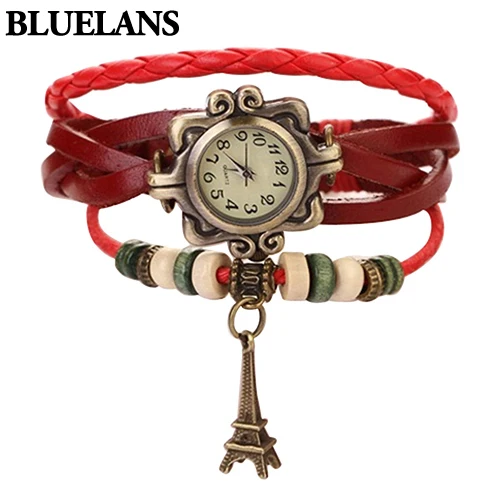 Новые красивые женские винтажные кварцевые наручные часы с Эйфелевой башней и кожаным браслетом 1GOR 6T45 C2K5W