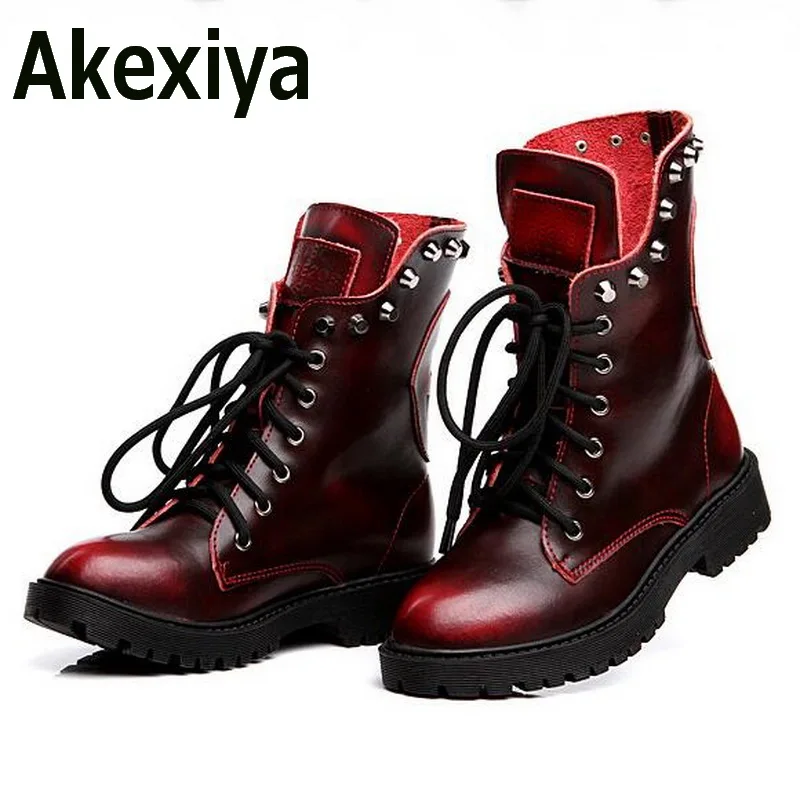 Fashion Genuine Leather Women Winter Boots Soft Leather Skull Martins Ankle Women Shoes Brand Quality Black
