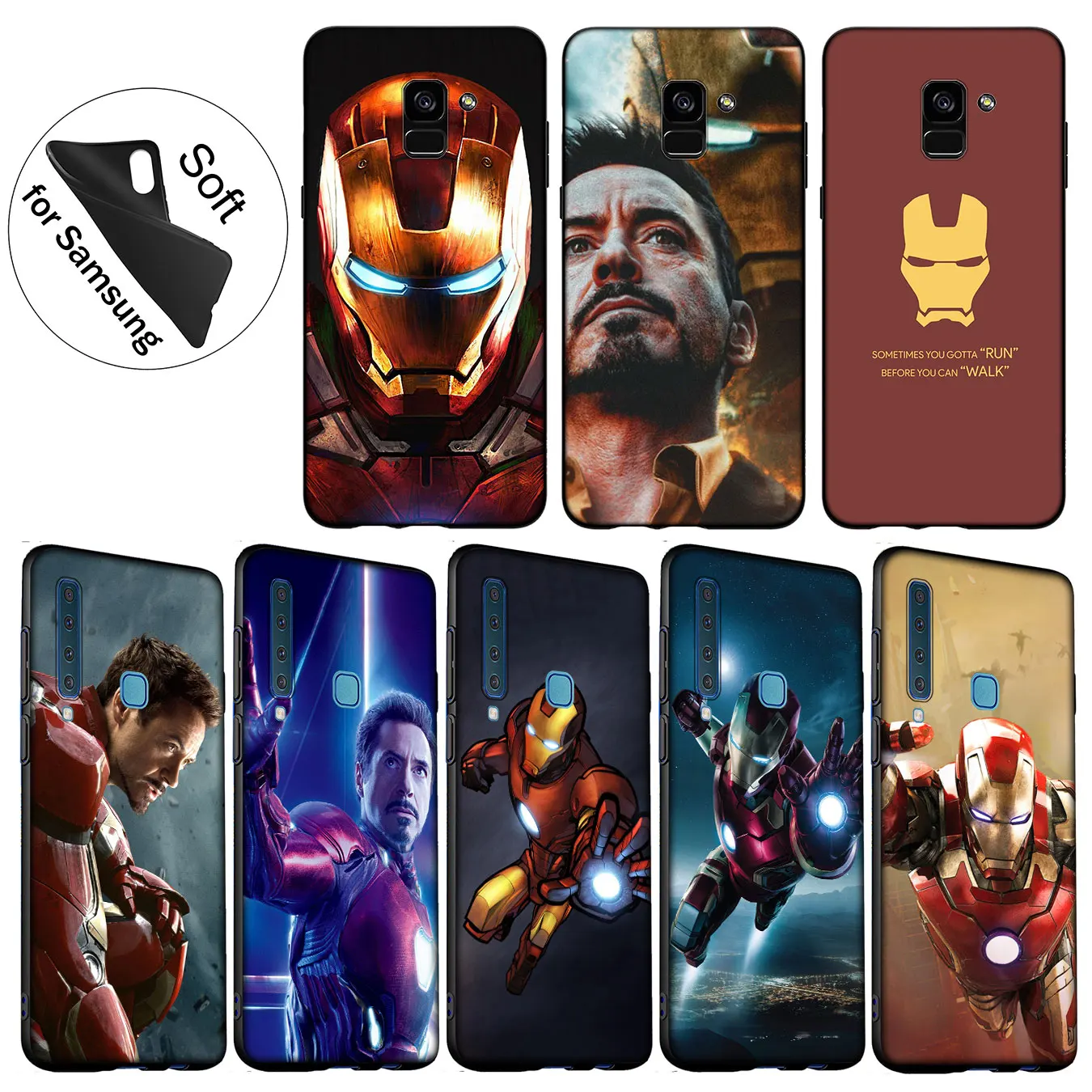 

IYICAO Iron Man Marvel Soft Silicone Cover Case for Samsung Galaxy A6 Plus A9 A8 A7 2018 A3 A5 2016 2017 Black Cases Note 9 8