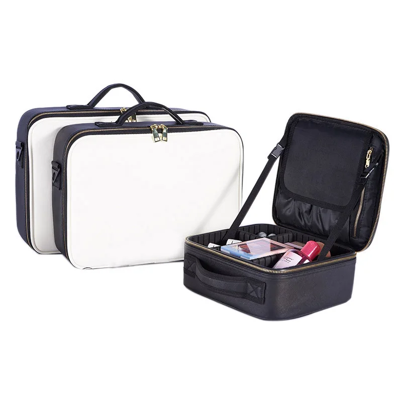 

PU Partition Makeup Organizer Crossbody Makeup Bags Tote Toiletry Cosmetic Bag Multilayer Storage Box Portable Pretty Suitcase