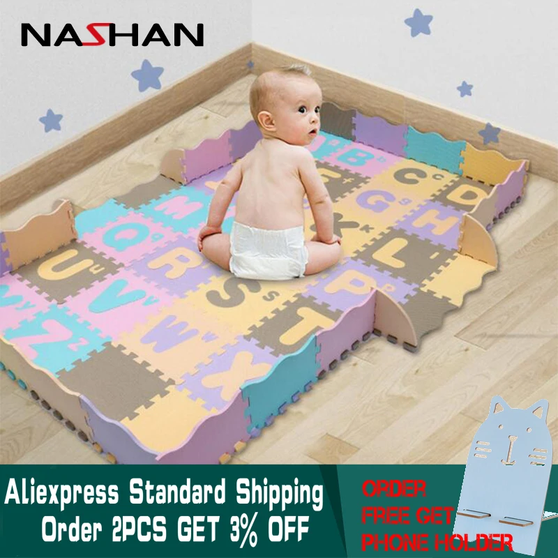 

Nashan Baby EVA Alphabet Foam Mats 28Pcs Crawling Play Mats Interlocking Exercise Tiles Floor Carpet For Children Baby Kids Toys
