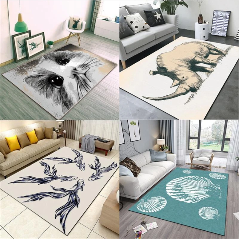 

AOVOLL Animal And Plant Art Print Carpet Rugs And Carpets For Home Living Room Carpet Kids Room Anti-slip And Anti-wrinkle