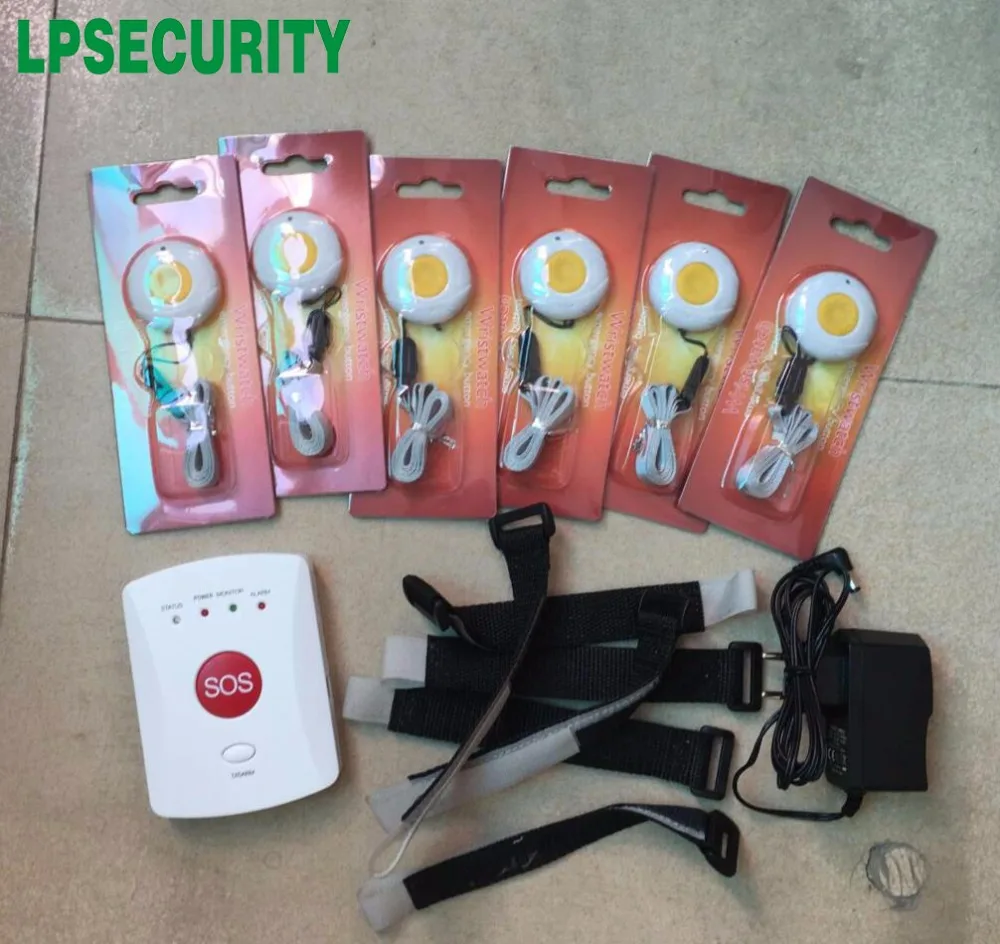 

elderly GSM alarm system kit with 6pcs wireless panic Button emergency alert SMS Call (both pendant and bracele)