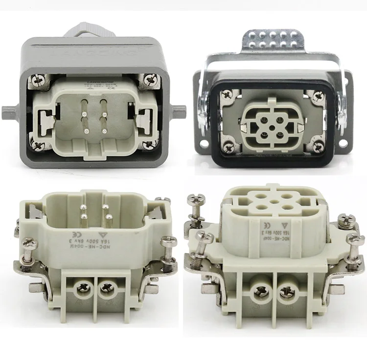 Superior e Lateral Heavy duty Conector Retangular Hdc he 4 e 6 e 10 e 16 e 20 e 24 e 32 e 48 Núcleo Plugue Aviação 16a Industrial à Prova d' Água 3 Conector resistente retangular hdc he 46101620243248 núcleo