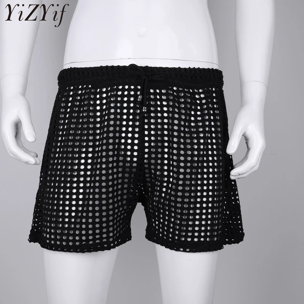 YiZYiF Mens Fishnet See Through Drawstring Boxer Shorts Breathable Lounge Trunks Briefs Underwear