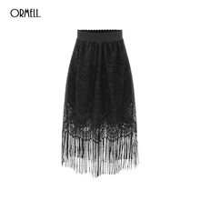 2016 New Summer Women Sexy Lace Skirts Womens Fashion Long Section Skirt Jupe Tassel Black Short Skirt