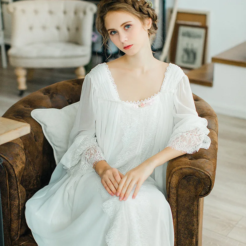 

Vintage Princess Nightgown Pyjamas Pregnant Women's Lace Sleepwear.Lady Royal Long Nightdress Lolita Pyjamas Nightwear CA888