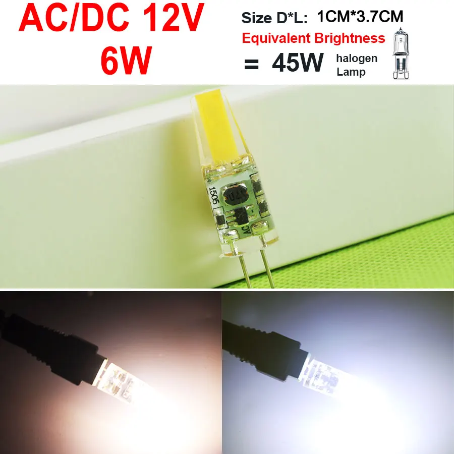 10 unids dimmable COB G4 bombilla 6 W 10 W AC 220 V ACDC 12 V cristal de la lámpara LED luz led lampadina lampara ampolla bombilla led G4 zarovka