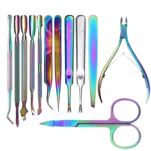 BORN PRETTY Rainbow Chameleon Nail Art Cuticle Pusher Cutter Nipper Clipper Dead Skin Remover Tweezer Manicure
