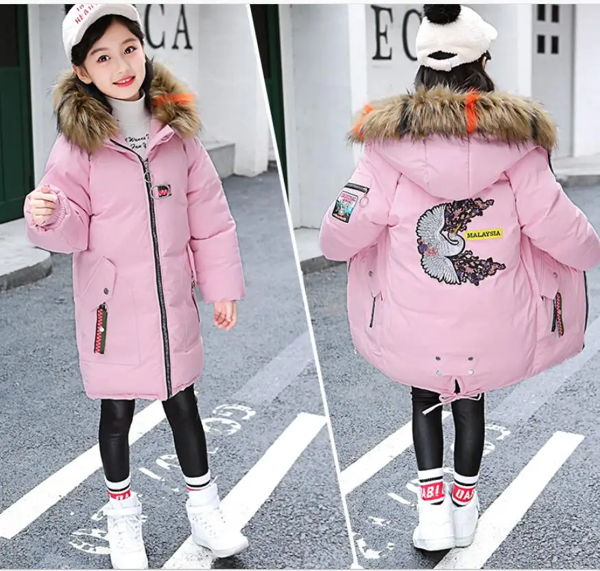 

Children Winter clothes embroidery Girl Coat 4-12Years Kids Teenage Down Jacket For Girl Enfant windproof warm cotton outwear