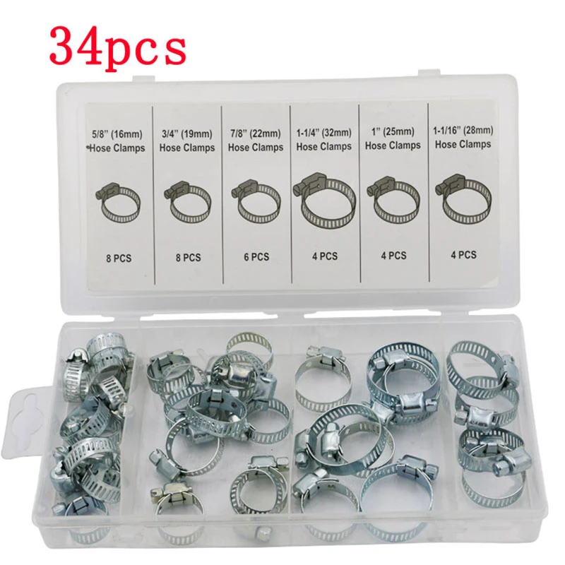 

34pcs! Stainless Steel Mini Jubilee Fuel Hose Clamps Pipe Clips Fastener For Home Tools Throat Reed Fasteners Tube Clamp Hoop