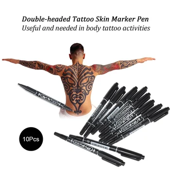 

10Pcs Double-headed Tattoo Skin Marker Pen Tattooing Piercing Marking Pen for Permanent Tattoo Tool