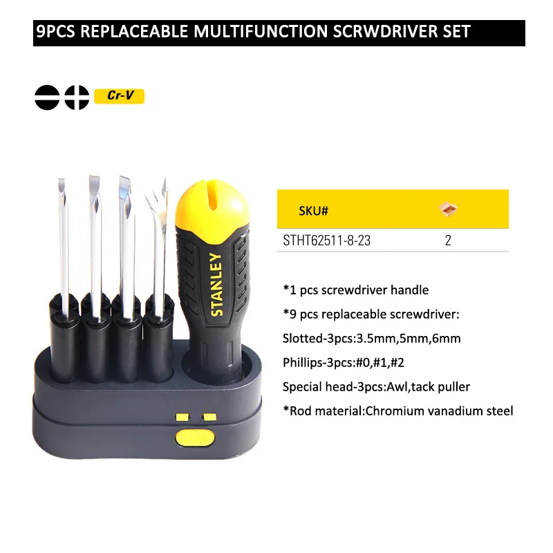 STHT62511-8-23 9pcs replaceable head combination screwdriver set size