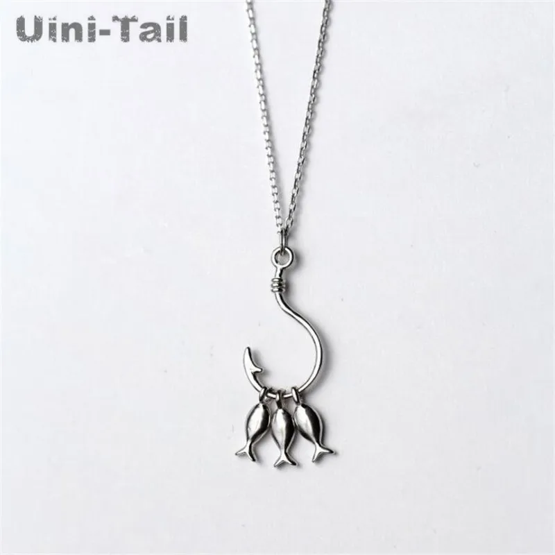 Uini-хвост 925 стерлингового серебра в виде елки три симпатичных маленьких рыбок индивидуальный кулон, ожерелье крюк ожерелье ювелирные изделия