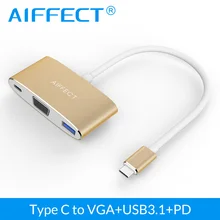 AIFFECT USB 3.1 Type-C To VGA USB3.1 Type C Adapter 3 in 1 HUB Male To Female Converter Hub PD Charging Port For Apple Air Pro