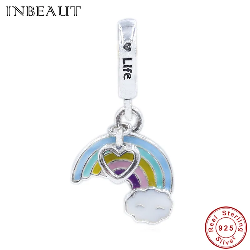 

Cute Rainbow Beads fit Trendy DIY Bracelet 925 Sterling Silver Colorful Enamel Love Life Heart Charm Pendant for Necklace&Chain