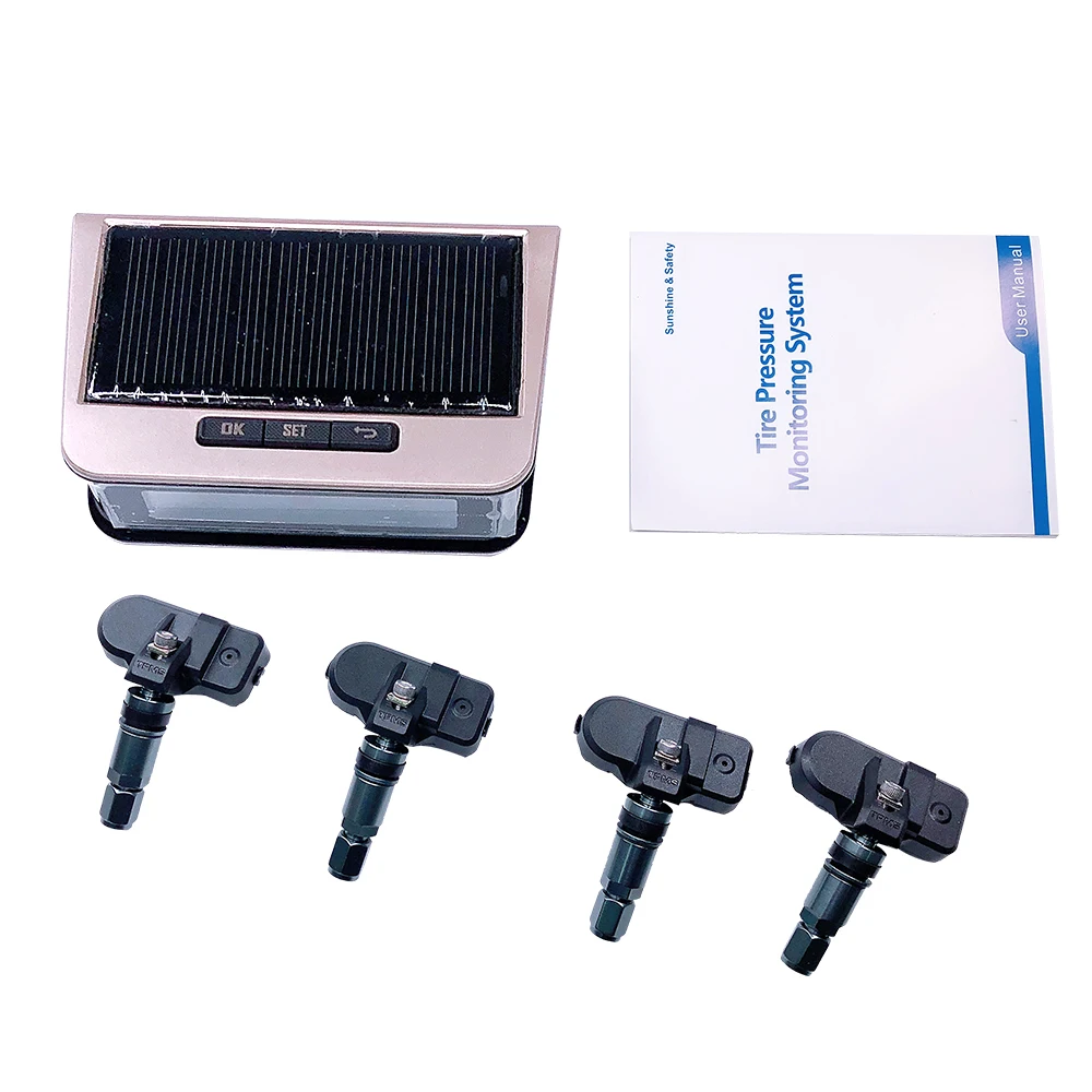  Solar TPMS Tire Pressure Monitor System  wITH 4 Internal Sensor Universal wireless Real-time Displays 4 Pressure Temperature