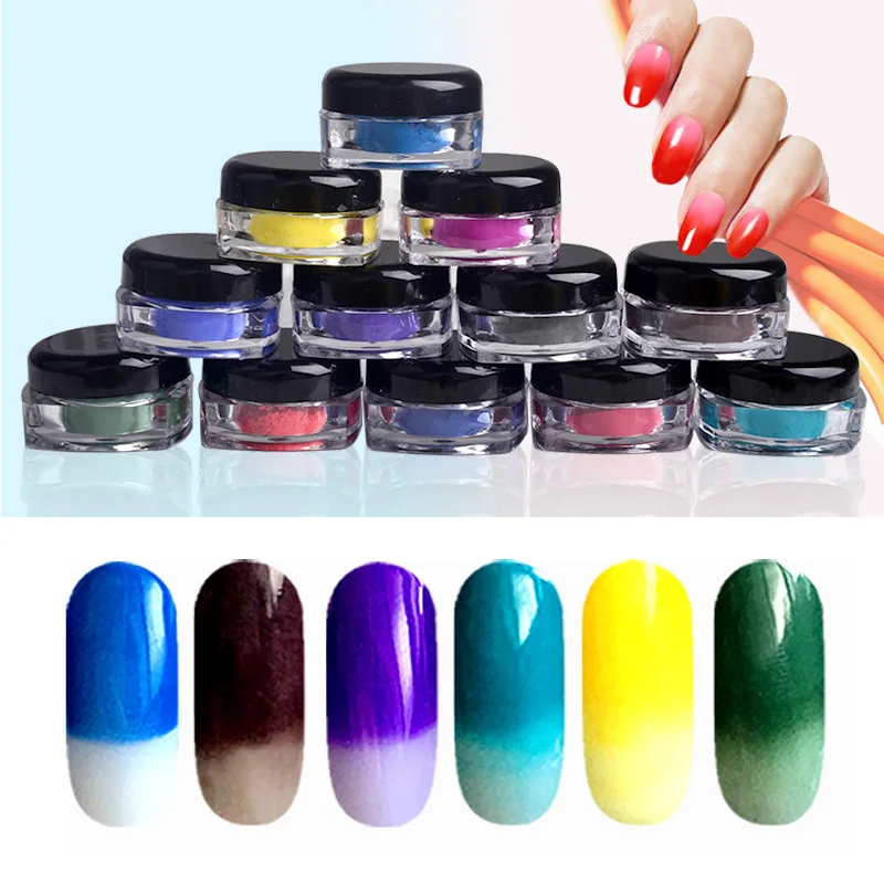 

Pack Of 12 Boxes Holographic Thermal Color Change Temperature Nail Art Glitter Powder Pigment Magic Nail Decoration Wholesale