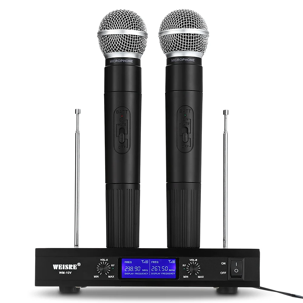 

WEISRE VHF Professional Wireless Microphone System Dual Channel Handhold Dynamic Microphone for Karaoke Party Conference Wedding