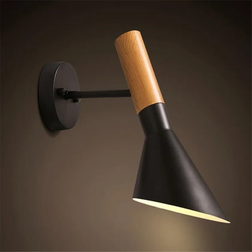 

Black / White 1 Head led Wall light Creative Wall Lamp Wooden Wall Sconce E27 Bedroom Lighting Bedside Reading Lamp Luminaria