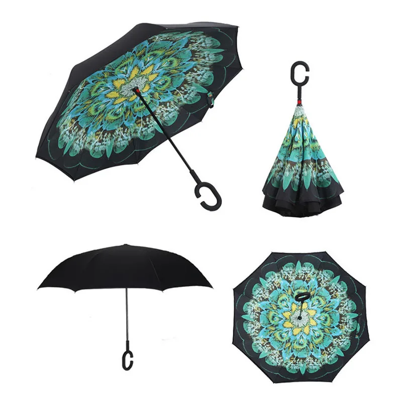 7 цветов Pongee алюминиевый сплав труба ветрозащитный перевернутый зонтик дождь Женщины Защита от солнца Дети Женщины s обратный зонтик