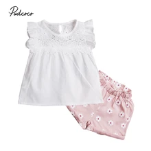 2PCS Girl Cute Summer Kids font b Baby b font Girls Outfits Clothes Set floral lace