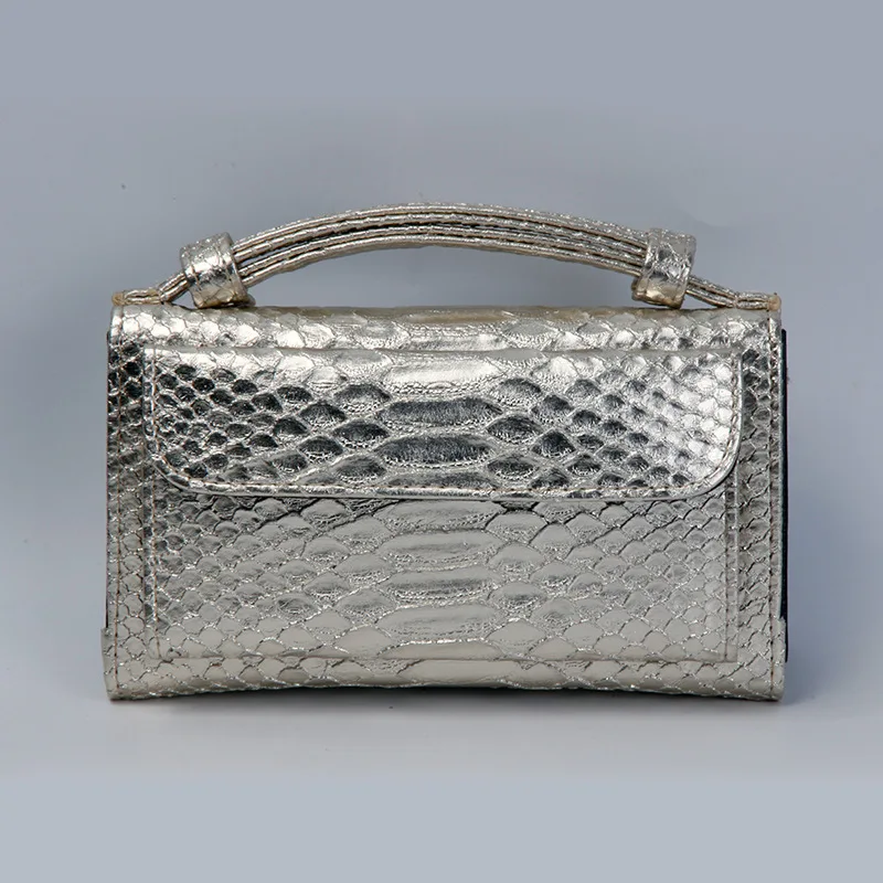 

serpentine sling bag pattern Handbag chain one shoulder inclined purse lady Fashion clutch snake lines ins hot silver Pu Leath