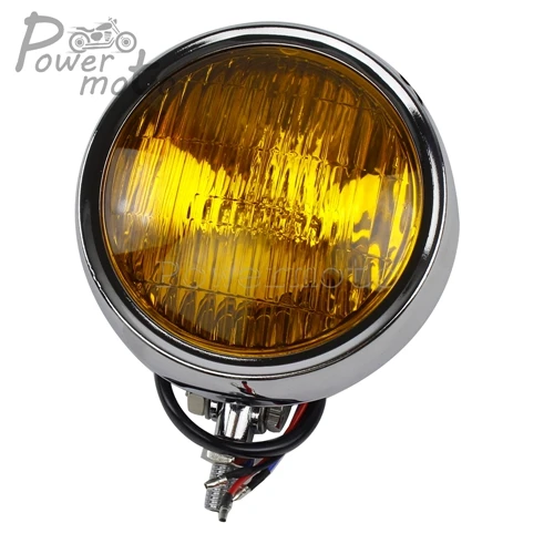 4," ретро мотоцикл Bates фара 12 В PAR36 герметичная головка луча огни для Harley Kawasaki Yamaha пользовательские кафе гонщик - Color: Polish Yellow Lens