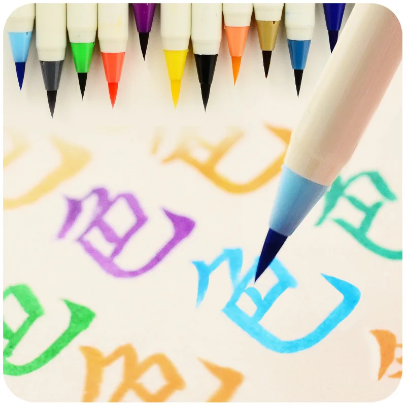 

Cute Kawaii Colored Soft Platinum Calligraphy Brushes Plastic Handle Writing Brush For Writing School Art Supplies Stationery