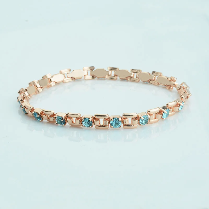 1pcs 4mm Women 585 Rose Gold Color White Blue Cubic Zircon Bracelets Jewelry Long Small Chains