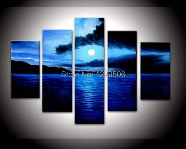 Hattie 100% Hand-painted Blue Ocean Landscape Wall Decor Oil Painting On Canvas 5Pcs/set Art Decoration For Living Room | Дом и сад