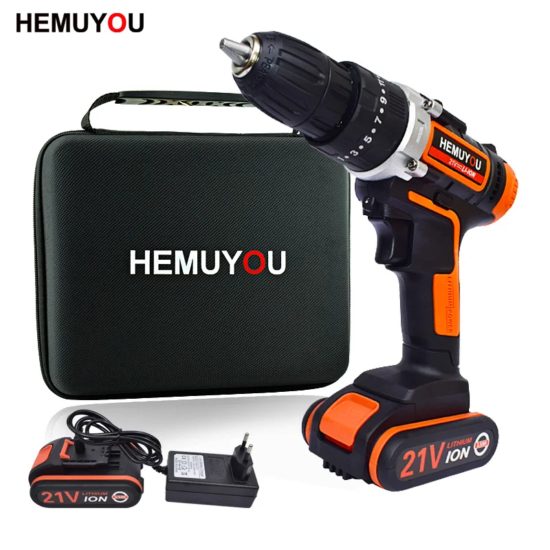 21V cordless electric screwdriver hand-held electric drill impact drill lithium ion battery10mm 2 speed + smart battery display 21V cordless electric screwdriver hand-held electric drill impact drill lithium ion battery10mm 2 speed + smart battery display