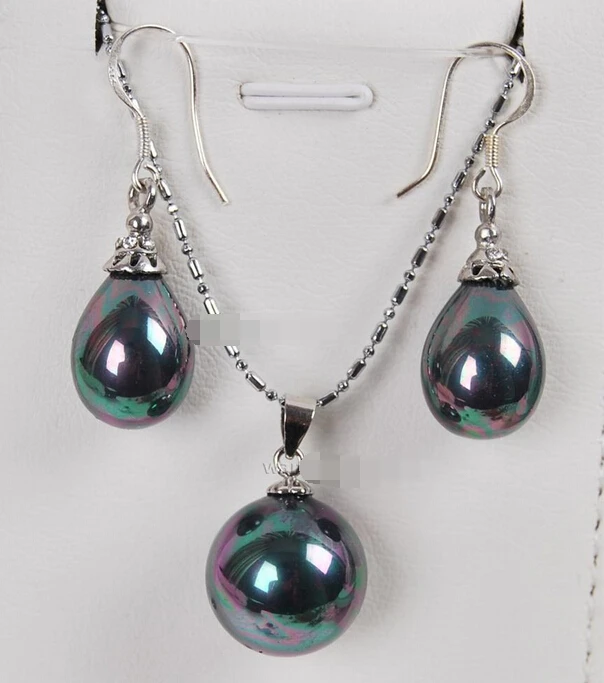 

Hot sell Noble- hot sell new - shitou 00604 South Black Sea Shell Pearl Earrings(12x16mm)/ Pendant(16mm) Necklace Set