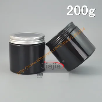 

200g PET black Cosmetic Jar with black/silverAluminum Cap(with window), 200ml black PET Packaging,for food storage and cream jar
