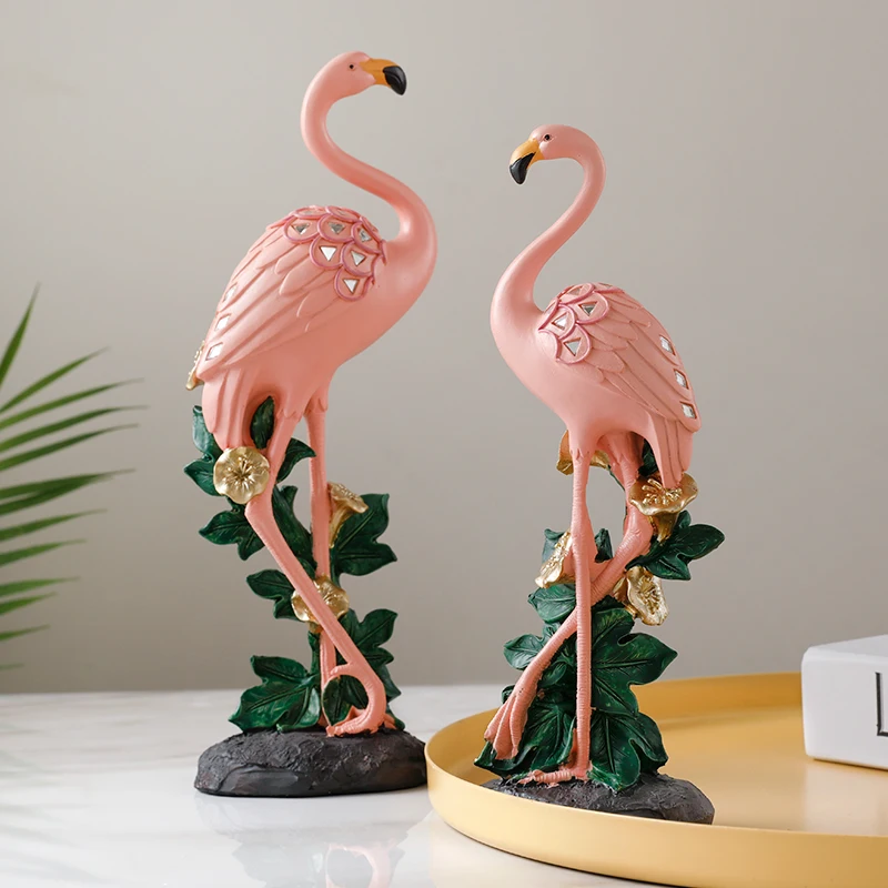 

Creative Flamingo Surrounded By Morning Glory Statue Home Decor Crafts Room Decoration Objects Office Animal Resin Figurines