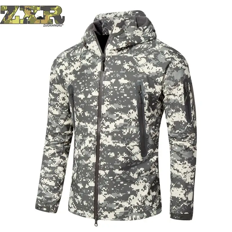 

Zuoxiangru Lurker Shark Skin Soft Shell Military Tactical Jacket Men Warm Water Coat Camouflage Hooded Camo Army Hiking Jacket